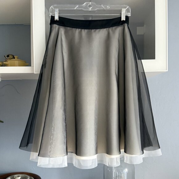 ASM Mid Knee Length Organza A-Line Skirt Size M Balletcore Evening Black White - Picture 2 of 5
